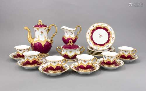 Coffee-plum service for 6 persons, 21 pcs., Meissen, stamp after 1934, 1st