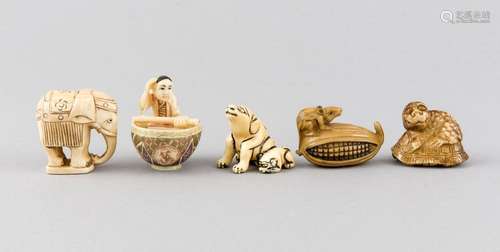 5 Netsuke, Japan, 5 x Bein, bis 4, 5 cm