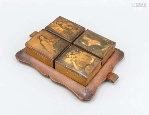 Gaming-Box, Holz, 19. Jh., kleines Tablett mit geschwungenem Rahmen (Schwun