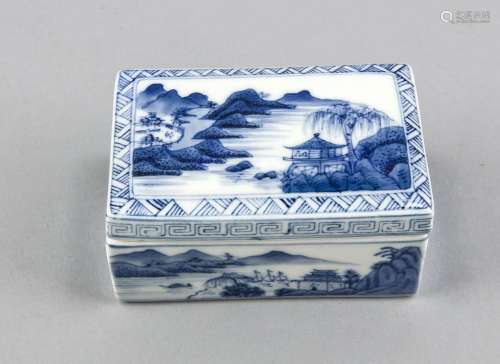 White-blue rectangular lidded box, China, 20th cent., Outside wall with lan
