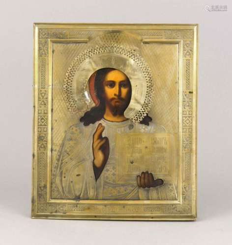 Russische Ikone, 1905, St. Petersburg, Christus Pantokrator, Temperamalerei