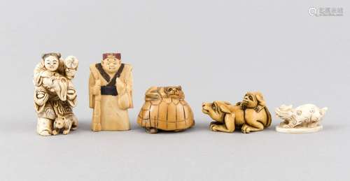 5 Netsuke, Japan, 5 x Bein, bis 5,5 cm