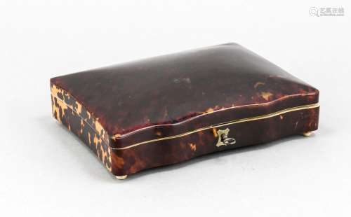 Large tortoiseshell casket, late 19th century, slightly curled body on four