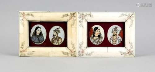 Two pairs of Indian miniatures with maharajah portraits after an older mode