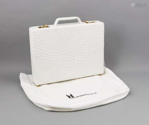 Weißer Moreschi Straußenleder-Koffer, Made in Italy, unbenutzt, Zahlenschlö