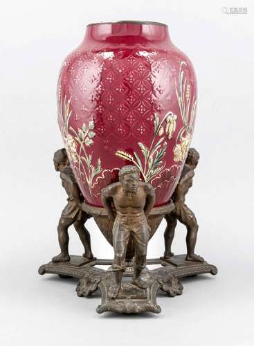 A colonial-style vase, 19th c., ceramics, red ground partially enriched in