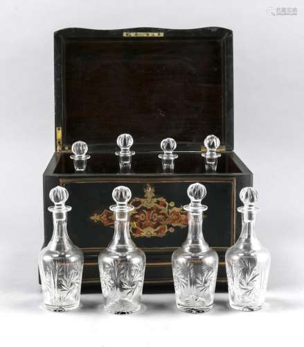 Closed Tantalus, England/France, 19th century, eight bottles with plugs, cu
