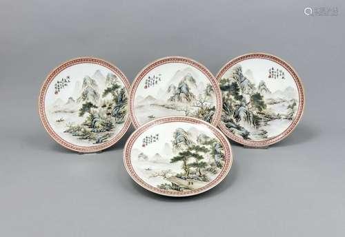 4 Teller mit Landschaften, China 20. Jh., D. 23,5 cm