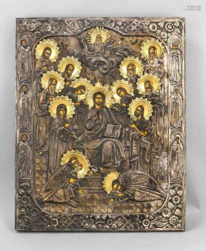 Russian icon, 19th century, Sedmitza, so-called extended Deësis, tempera on