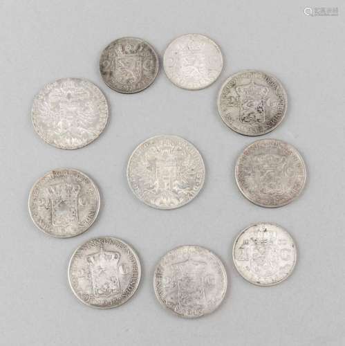 Konvolut von zehn Münzen, Niederlande, 1. H. 20. Jh., D. 33 - 40 mm