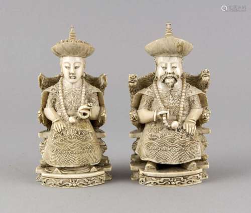 An Imperial couple, China around 1920, ivory carved, Emperor on Dragon, Emp