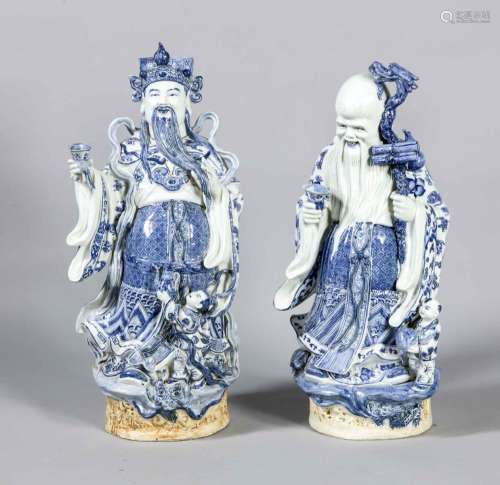Two large Chinese figures, mid-20th century, once bearded sage (H.78 cm), o
