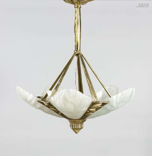 Französische Deckenlampe des Art Déco um 1920, elektr., 5-flg., schwerer Me