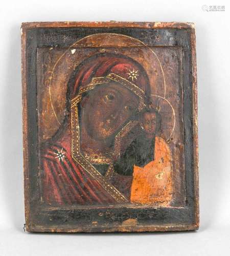 Icon of Our Lady of Kazan (Kazankaya), Central Russia, 17th century, 26 x 3