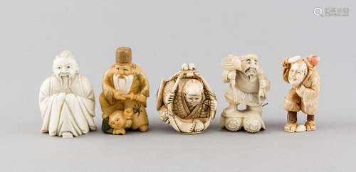 5 Netsuke, Japan, 5 x Bein, bis 4,5 cm