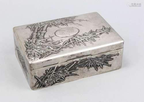Cigar Box, China, 19./20. Century, silver-plated, with wood knocked out, ba