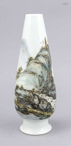 Vase, China, 20th century, cylindrical body, tapering upwards, polychrome o