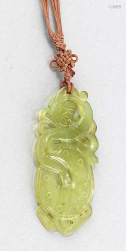 Translucent jade amulet on traditionally knotted cord, China, 1930s, bi-dis
