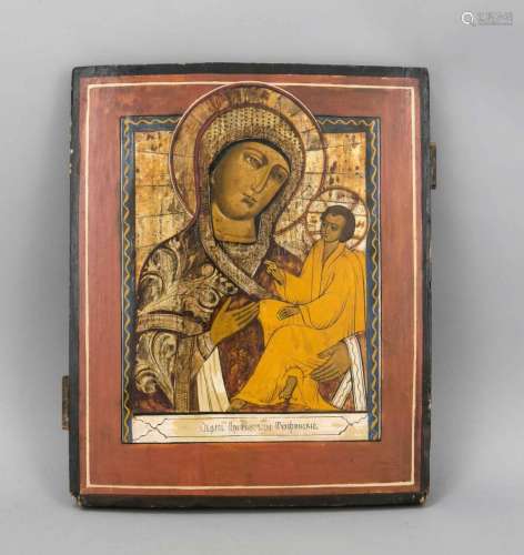 Ikone, Gottesmutter von Tihvan, Russland 19./20. Jh., polychrome Malerei, l