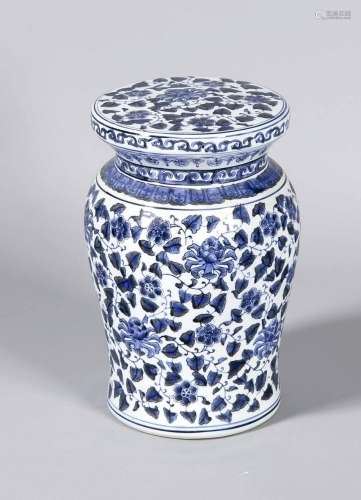 Ceramic stool, China, 20th century, blue floral decoration on a white backg