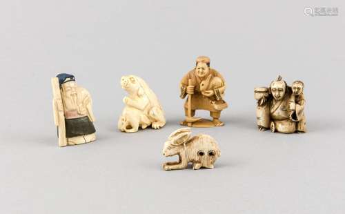 5 Netsuke, Japan, 5 x Bein, bis 5,5 cm