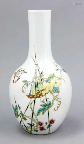 Vase, China 20th century, bottle vase with polychrome painting, flower and