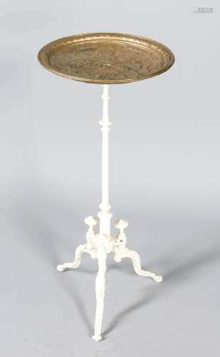 Small, round side table / bird bath, c. 1900. Cast-iron, white lacquered, t