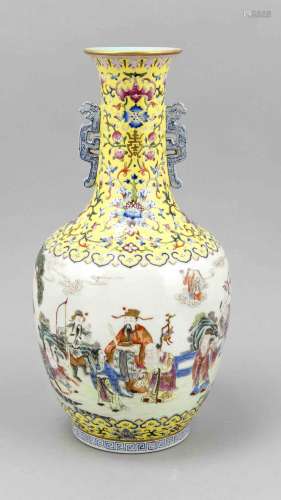 Vase, China, 20th century, bulbous body, elongated neck with two handles in