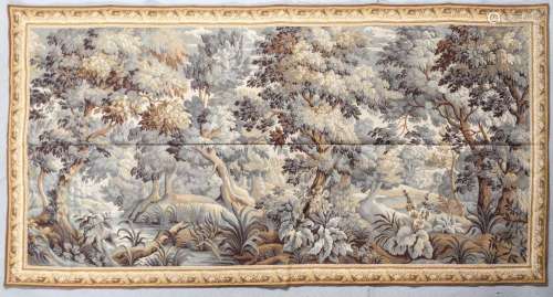 Tapestry, France, 20th century, forest idyll with water, 177 x 350 cm