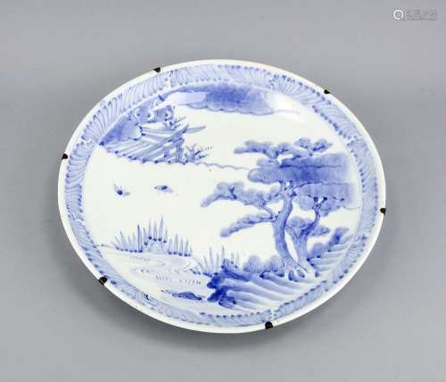 Large plate, probably Holland, 20th cent., With wall mounting, D. 47 cm