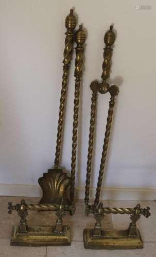 Pair of chimneys (20 x 25 cm) with 3 pcs. Fireplace cutlery (L. 70 cm), 19t