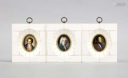 3 Miniaturen, Mitte 20. Jh., Beinrahmen, 10 x 11,5 cm