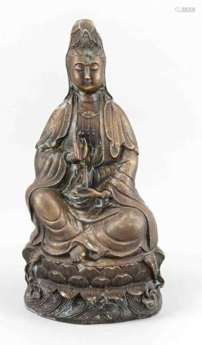 Buddha on wooden base, Asia, 20th century, cast bronze, openwork base with