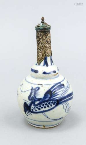 Small bottle with phoenix, Asia, 19th century, metal-cased neck with vegeta