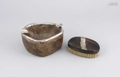 Compilation of two pieces, oval brush, England, 1917, wood and Sterling sil