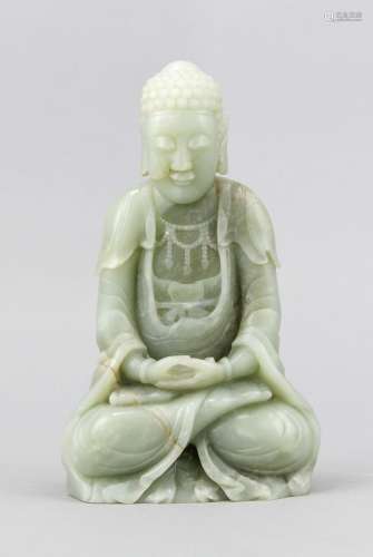 Jade Buddha, probably from the 18th century, body carved from light green j