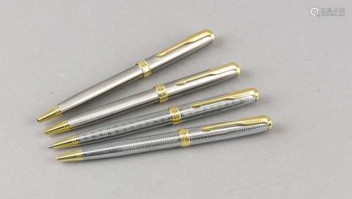 Konvolut von vier (zwei Mal zwei gleiche) Parker Kugelschreibern mit Drehme