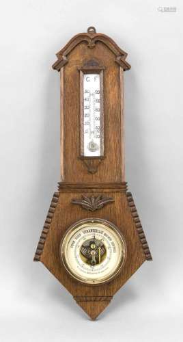 Wall Barometer with Thermometer in Architectural Oak Wood Frame, Holland, 2