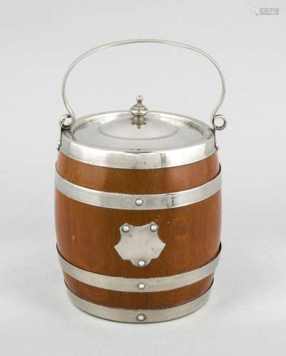 English Ice Container in Barrel Shape, 1st half of the 20th century, wooden