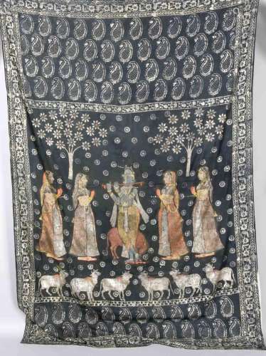 Pichwai, Deccan School, c.1820, flute-playing Krishna and four women, a ser