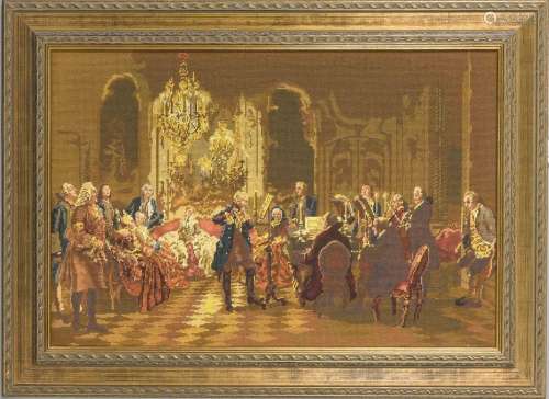 Stickbild nach Menzels Flötenkonzert von Friedrich II., 2. H. 20. Jh., 60 x