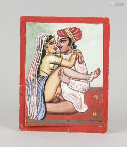 Erotica India, around 1850, polychrome painting applied to a red paper