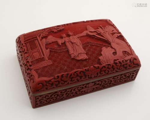 Red lacquer lacquer box, China / Japan, 20th cent., Brass body, blue enamel
