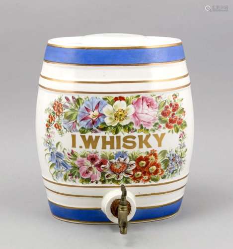 Whiskyspender mit Zapfhahn und Deckel, Keramik, England 20. Jh., auf dem Ko