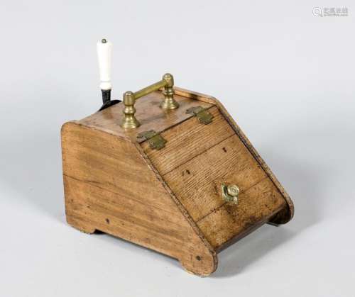 Coal bucket, 19th century, wooden body with brass fittings. Round, profiled