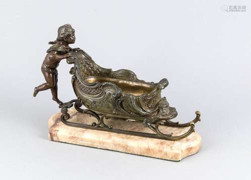 A French figural center piece around 1900, metal cast patinated green-brown