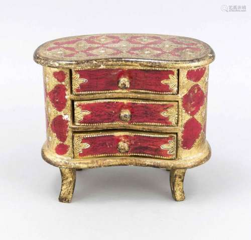 Dekorative Miniatur-Kommode in barockem Stil, Italien, Holz, rot und gold g
