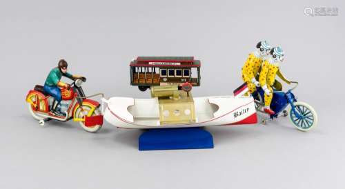 Convolute 4 mechanical toys, including: San Francisco cable car, steamship