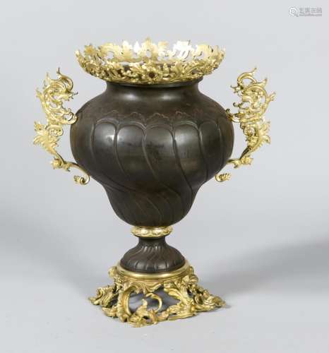 Gründerzeitlicher Cachepot um 1880, Bronze patiniert und partiell vergoldet