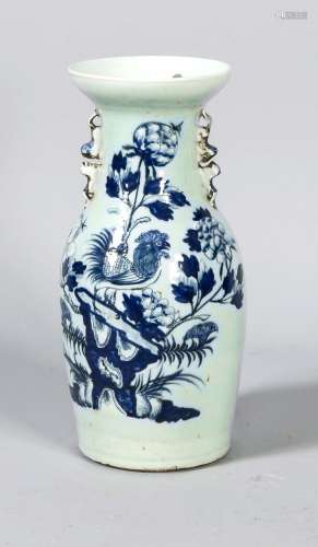 Vase China, mid-20th century, painting in underglaze blue with cock and flo